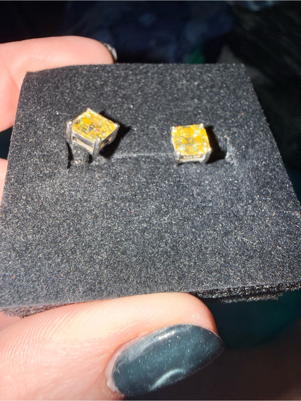 Yellow Square 1krt Moissanite Stud Earrings with Sterling Silver 925 pushbacks